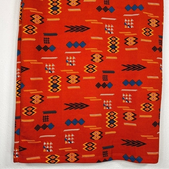 SMALL LULAROE RED ORANGE COLORFUL WESTERN SOUTHWESTERN PRINT STRETCH - Picture 7 of 10